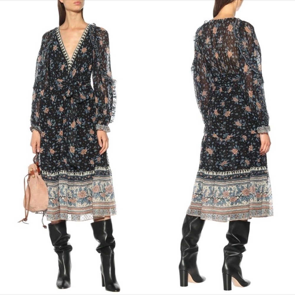 ULLA JOHNSON Romilly Dress Silk Jacquard Ruffle Sz XS/2